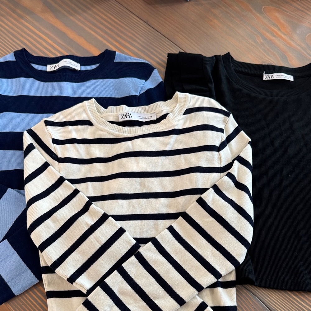 Zara Kids Navy, Light Blue, and Cream Striped Sweaters